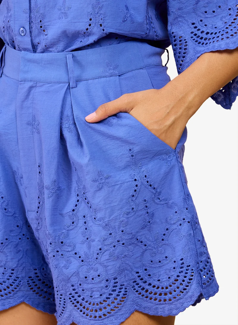 Little Mistress Blue embroidered Shorts